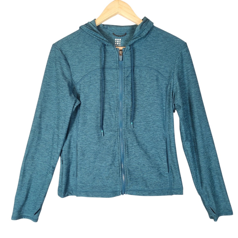 Title Nine Vital 2.0 Hoodie Small Teal Heathered Thumbhole Activewear Outdoor